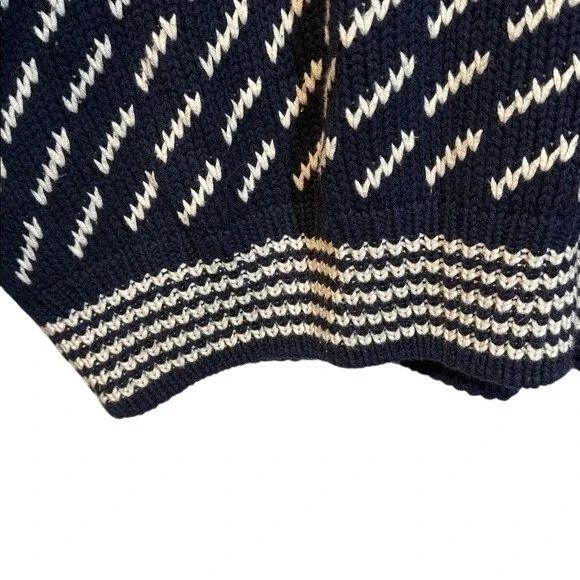 Men's 80's Eddie Bauer 100% Cotton Knit Blue Cream Birds Eye Crewneck Sweater XL - Picture 7 of 7